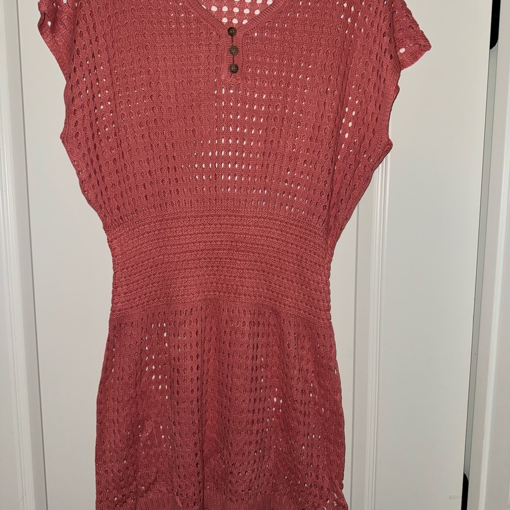 NWT Medium Pink Cupshe Cutout Crochet Cover Up Dress - Picture 2 of 4